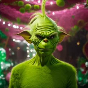 Envision the Grinch depicted as hairless, focusing on his unique...