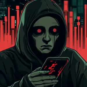 a pale, depressed-looking man with sunken eyes and hoodie, blank...