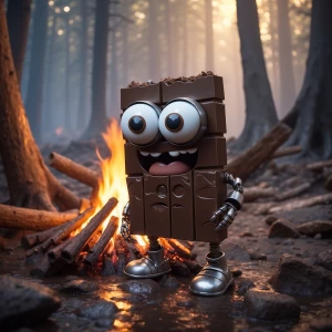 An anxious-looking cartoon chocolate bar character with googly e...