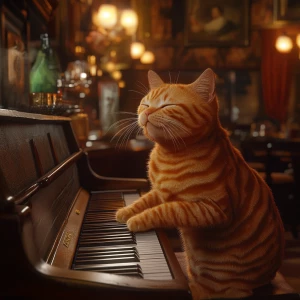 A photorealistic orange-striped cat with anthropomorphic express...