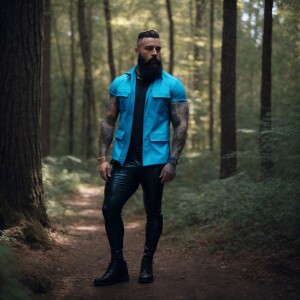 Two bearded muscular men standing with his hands on his in his p...