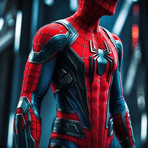 Create an image of SpiderMan clad in his advanced armored suit,...
