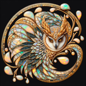 The background consists of tiny teardrop mosaics of opal gemston...