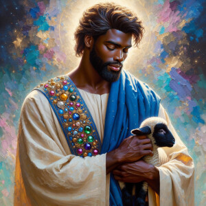 Oil painting of an African-American man resembling Jesus Christ,...