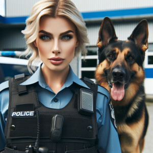 A striking blonde female police officer and her loyal K9 partner
