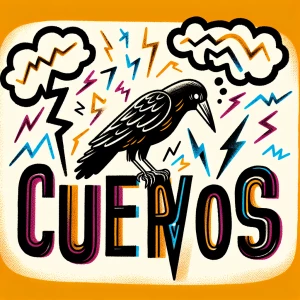 The word (Cuervos) with a crow design above the letters and a cr...