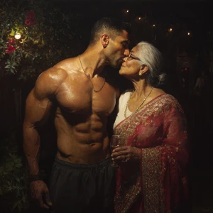 Hyperrealism painting.a muscular sweaty indian man standing in...