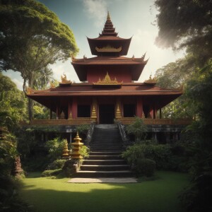 Theravada thailand style Buddhist temple, located in bali surrou...