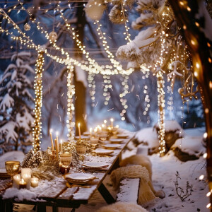 Beautiful snowing wonderland for romantic wedding