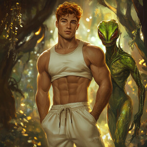 Create an image of a confident 22-year-old European man with han...