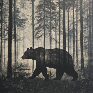 A peaceful forest with tall trees, thick underbrush, and dappled...