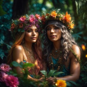 cute young glowing glittery male and female elf fairy earth trol...