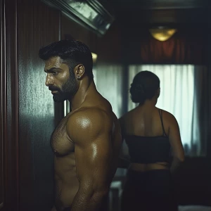 Rewlism,photo,a muscular, sweaty man entering a New York hotel r...