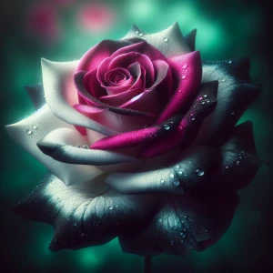 A hyperrealistic close-up of a single, breathtaking rose in full...