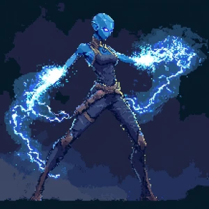 Create a 2D pixel art illustration of a female alien character w...