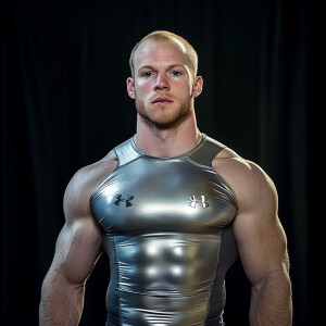 Create a body portrait image of a 27 year old man who’s balding...