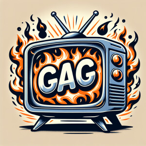 Tube TV with the word “GAG” on the screen on fire cartoon logo