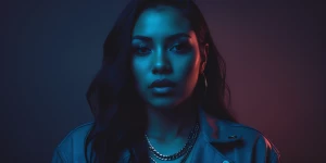 Design a rap album cover titled "Dark Matter" for artist Maria M...