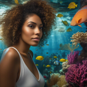 3-D image of a beautiful light skin, African-American woman she...