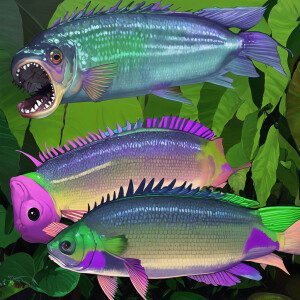 Purple and green piranha