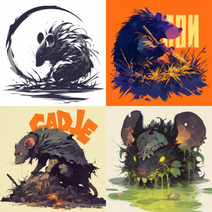 Logo with the name Gadje, in the form of a swamp rat. In Russian