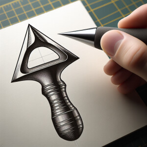 Create an image of a pointed hand tool. The tool has a pyramid-s...