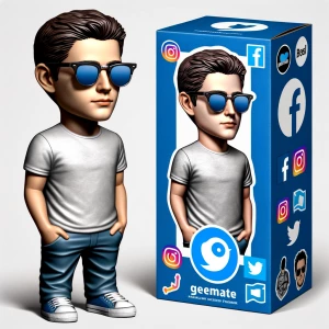 Crie uma imagem de um boneco Funko Pop estilizado como Mark Zuck...