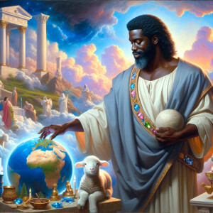 Oil painting of an African-American man resembling Jesus Christ,...
