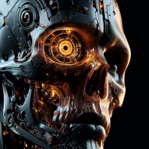 close-up digital artwork of a translucent, glass-like skull with...