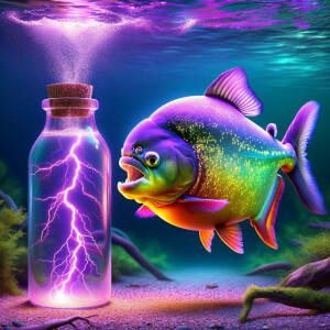 Purple and lime green piranha not showing his teeth catching lig...