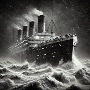 An ocean liner plying an extreme winter storm in the North Atlan...