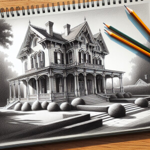 An ultra realistic pencil sketch of a confederates mansion in 18...