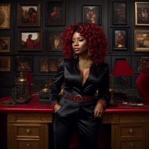 Create a picture of a beautiful African-American woman with big...