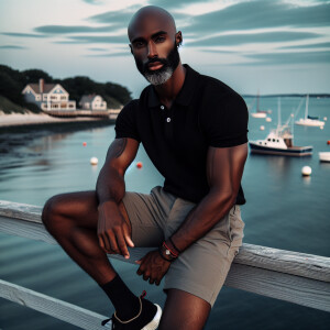 Illustrate a stylish African American man with a bald head and a...