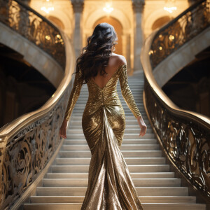 Capture the elegance of a fair-skinned woman with dark long hair...