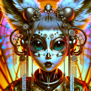 creature / girl has demonic features including large, fox  ears...