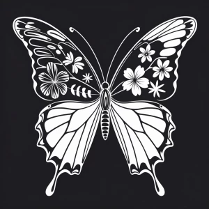 Design a black-and-white butterfly illustration for laser cuttin...