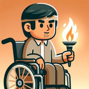 A gut in a Wheel chair with a torch