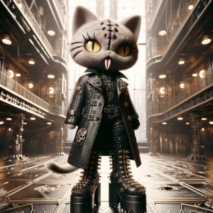 intricately detailed macabre dystopic hello kitty with stitched...