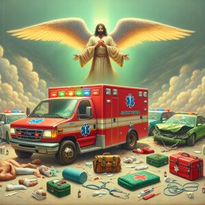Create a realistic 3D oil painting depicting a scene of emergenc...