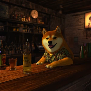 DOGE meme..make me doge ultra chilling in a bar drinking tequila...
