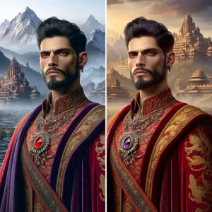 A very clear ultra-HD image of King Veerendra. A tall, strong-bu...