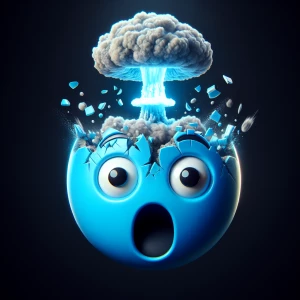 A hyper-stylized emoji illustration depicting a cyan blue  shock...