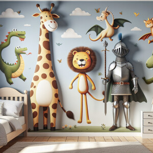 персонажи из мультфильмов или книг на стенах в детской комнате