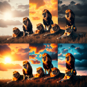a pride of lions, emphasizing dynamic shades and lighting effect...