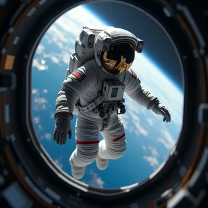 Create an image of an astronaut wearing a space suit, visibly fl...