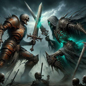 Two undead knights sword fighting