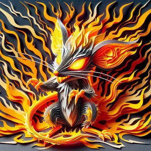 A fierce, stylized depiction of Pikachu reimagined in layered pa...