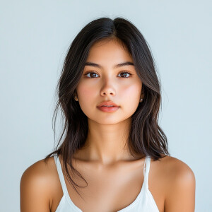 Portrait of a 21-year-old woman reflecting a blend of Puerto Ric...