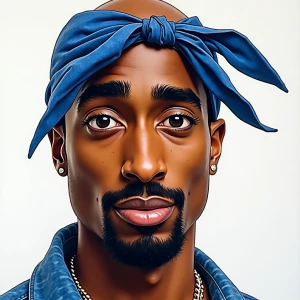 Create a portrait of the rapper Tupac Shakur (2Pac) showing his...